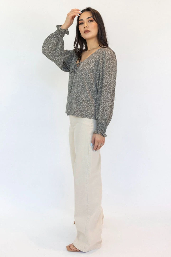 Among The Brave In Love Tobacco Ditsy Floral LS Shirred Cuff Tie V Neck Top Fashion 5 Among The Brave In Love Tobacco Ditsy Floral LS Shirred Cuff Tie V Neck Top Fashion