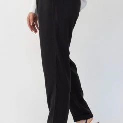 Among The Brave Essential Black Tapered Viscose Boyfriend Cuffed Pant Fashion