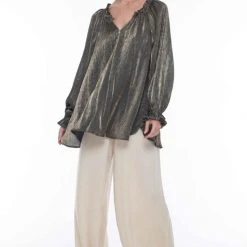 Blak Fashion Love Affair Dark Chocolate Metallic Blouse