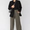 Among The Brave Effortless Khaki Viscose Deep Band Wide Leg Pant Fashion
