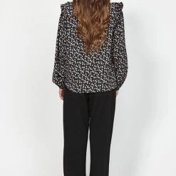 Leo + Be Flurry Black Print Puff Shoulder Top Fashion