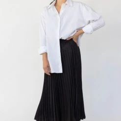 Ivy + Jack Radiant Black Washer Satin Pleated Midi Skirt