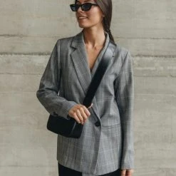 Ivy + Jack Fashion Mason Light Grey Check Boyfriend Blazer