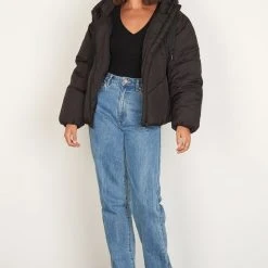 Esmaee Fallon Black Ribbon Puffer Jacket Fashion