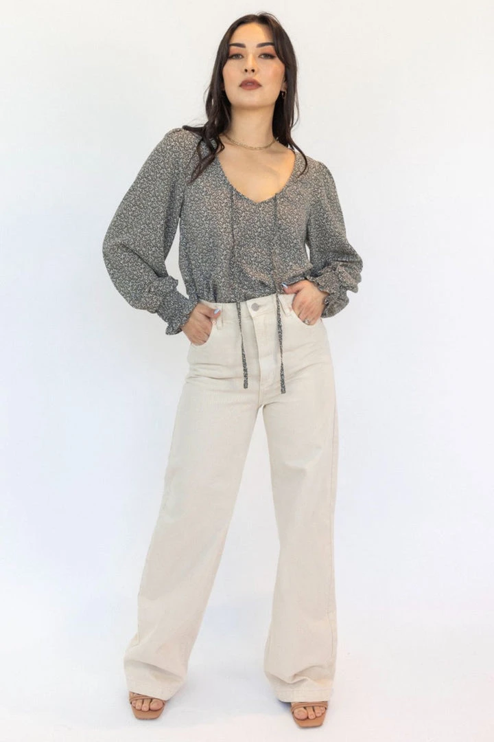 Among The Brave In Love Tobacco Ditsy Floral LS Shirred Cuff Tie V Neck Top Fashion 3 Among The Brave In Love Tobacco Ditsy Floral LS Shirred Cuff Tie V Neck Top Fashion