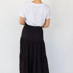 Among The Brave Fashion Tamara Black Tie Waist Tiered Jersey Midi Skirt