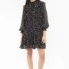 Seeking Lola Fashion Wondrous Black Glitter LS High Neck Frill Smock Dress