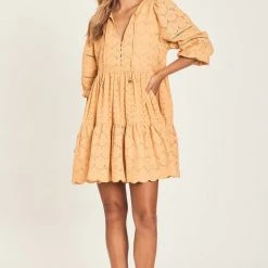 Harni Fashion Rosie Butterscotch Mid Sleeve Lace Mini Dress