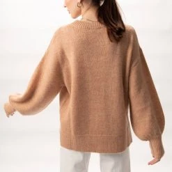 Among The Brave Inner Peace Caramel Oversized Balloon Sleeve Mohair Blend Knit