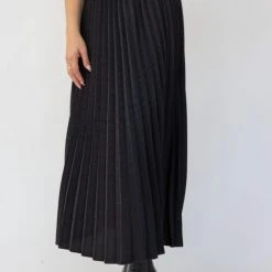 Ivy + Jack Radiant Black Washer Satin Pleated Midi Skirt