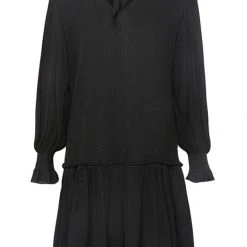 Ivy + Jack Bria Black Cotton LS Dropped Waist Smock Dress Fashion