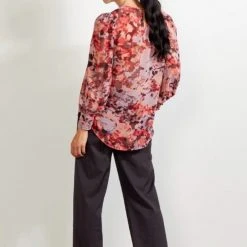 Drama The Label Asher Red Garnet Floral LS Blouse Fashion
