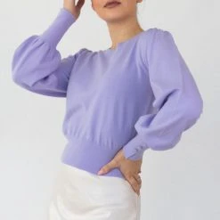 Among The Brave Fashion Madison Lilac Deep Button Cuff Crop Knit Top