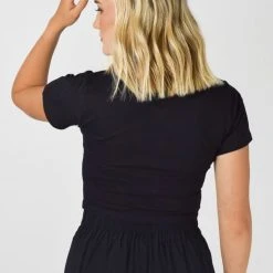 Among The Brave Fashion Time Out Black Cropped Stretch Jersey Tee