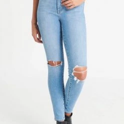 Flo & Frankie Sales Store 7 Rollas Fashion Eastcoast Ankle Ocean Blue Worn Knee Rip Skinny Denim Jean