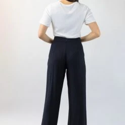 Among The Brave Effortless Black Viscose Deep Band Wide Leg Pant