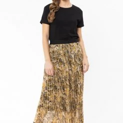 Billie The Label Sunray Golden Paisley Pleated Midi Skirt Fashion