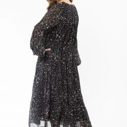 Seeking Lola Santa Maria Gold Glitter LS Tiered Midi Dress Fashion