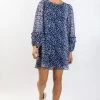 Among The Brave Fashion Poppy Navy Animal LS Double Frill Balloon Sleeve Mini Shift Dress