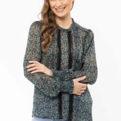 Billie The Label Fantasy Blue Floral Lace Front LS Top Fashion