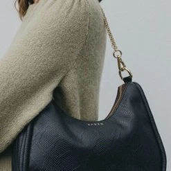 Saben Odette Black Python Shoulder Bag With Gold Chain Detail