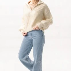 Among The Brave About Town Cream Chunky Zip Front Sweater Fashion