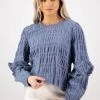 Among The Brave Izzy Ocean LS Ruffle Sleeve Cotton Textured Top Fashion 2 Among The Brave Izzy Ocean LS Ruffle Sleeve Cotton Textured Top Fashion