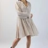 Ivy + Jack Billie Ecru Shirred LS Frill V Neck Tiered Mini Dress