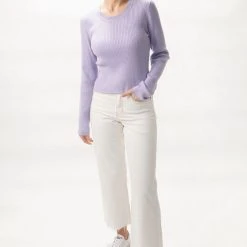 Among The Brave Fashion Inspired Lilac LS Rib Knit Cropped Crew Neck Top