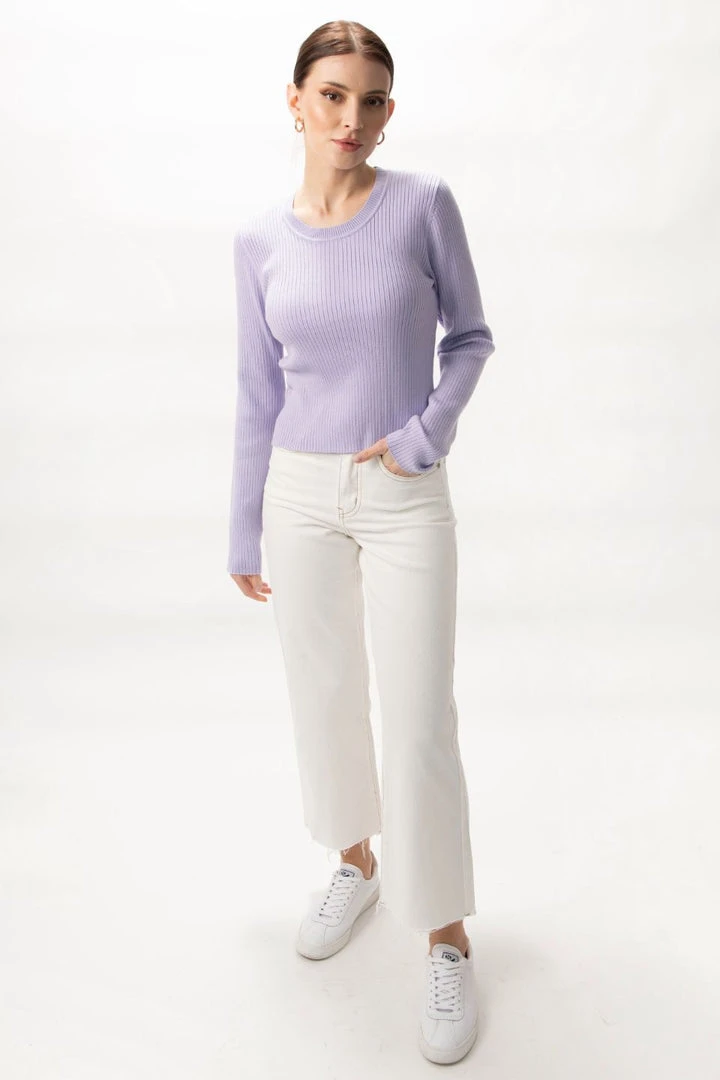 Among The Brave Fashion Inspired Lilac LS Rib Knit Cropped Crew Neck Top 4 Among The Brave Fashion Inspired Lilac LS Rib Knit Cropped Crew Neck Top