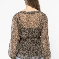 Billie The Label Big Love Black Ditsy LS V Neck Tie Waist Top