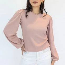 Among The Brave Annabelle Blush LS Puff Sleeve Soft Textured Knit Top Fashion