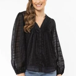 Seeking Lola Fashion Wholesome Black Lurex Button Down Shirt