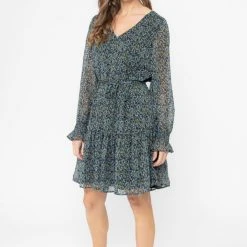 Billie The Label Jessica Blue Floral Drop Waist Mid Sleeve Mini Dress