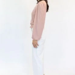 Among The Brave Annabelle Blush LS Puff Sleeve Soft Textured Knit Top Fashion