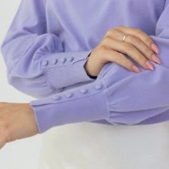 Among The Brave Fashion Madison Lilac Deep Button Cuff Crop Knit Top