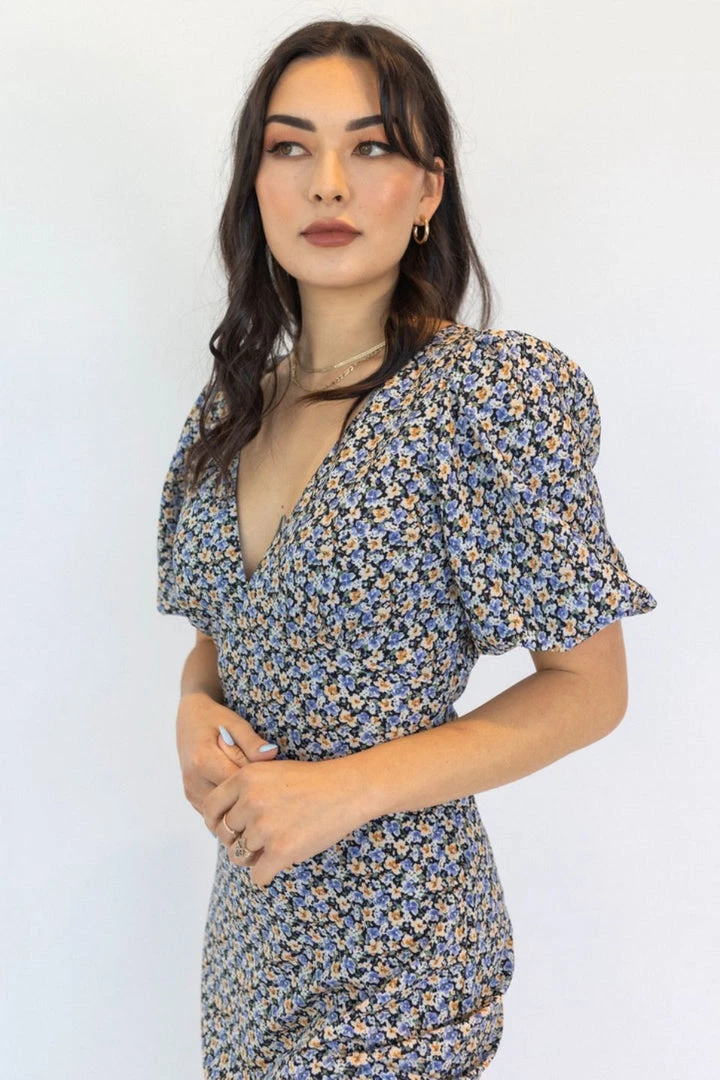 Among The Brave Amora Periwinkle Blue Floral SS Puff Sleeve Panel Bodice Bias Maxi Slip Dress 4 Among The Brave Amora Periwinkle Blue Floral SS Puff Sleeve Panel Bodice Bias Maxi Slip Dress