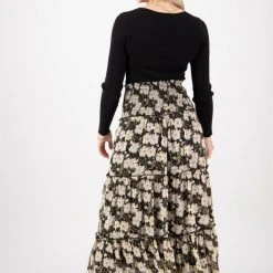 Ivy + Jack Rosie Ivory Gardenia Shirred Waist Tiered Skirt