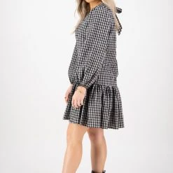 Ivy + Jack Emelia Black Check Mid Sleeve Smock Dress Fashion