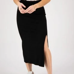Among The Brave Fashion True Black Rib Midi Skirt