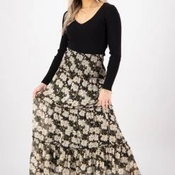 Ivy + Jack Rosie Ivory Gardenia Shirred Waist Tiered Skirt