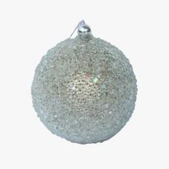 Alison's Acquisitions Christmas Decorations Lunar Ball Small Silver Beaded 7cm