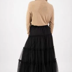 Ivy + Jack Fashion Neve Black Tiered Midi Tulle Skirt