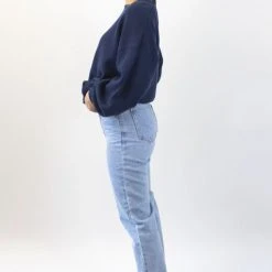 Among The Brave Carefree Navy Slouchy Puff Sleeve Knit Fashion