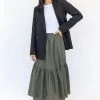Ivy + Jack Hope Khaki Linen Tiered Midi Skirt