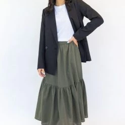 Ivy + Jack Hope Khaki Linen Tiered Midi Skirt
