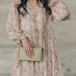 Ivy + Jack Fashion Billie Natural Animal LS Frill V Neck Tiered Mini Dress