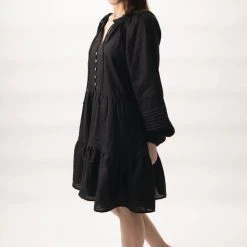 Among The Brave Fashion Zodiac Black Linen LS Pin Tuck Balloon Sleeve Tiered Mini Dress 11 Among The Brave Fashion Zodiac Black Linen LS Pin Tuck Balloon Sleeve Tiered Mini Dress