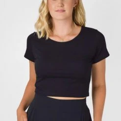 Among The Brave Fashion Time Out Black Cropped Stretch Jersey Tee