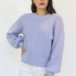 Among The Brave Keeper Lilac Chunky Textured Boxy Balloon Sleeve Knit